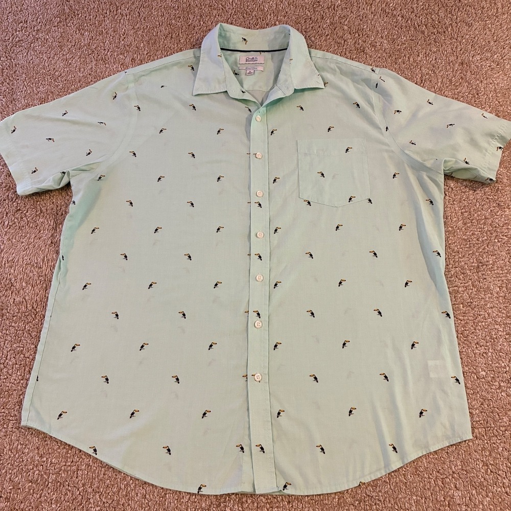 Croft & Barrow Easy Care Toucan Print Short Sleeve Button Down Shirt Men's XL
